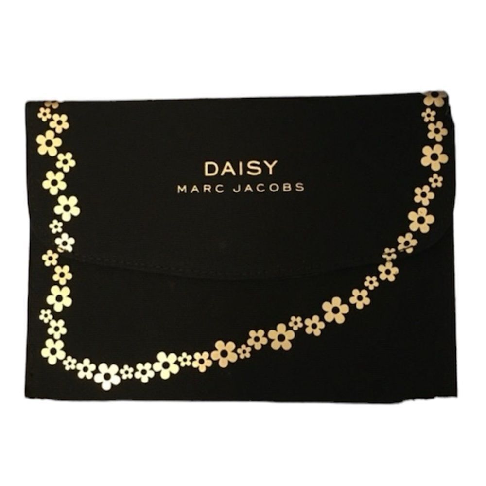 NEW Marc Jacobs DAISY Black Pouch with Gold Flower Envelope Clutch Cosmetic Bag